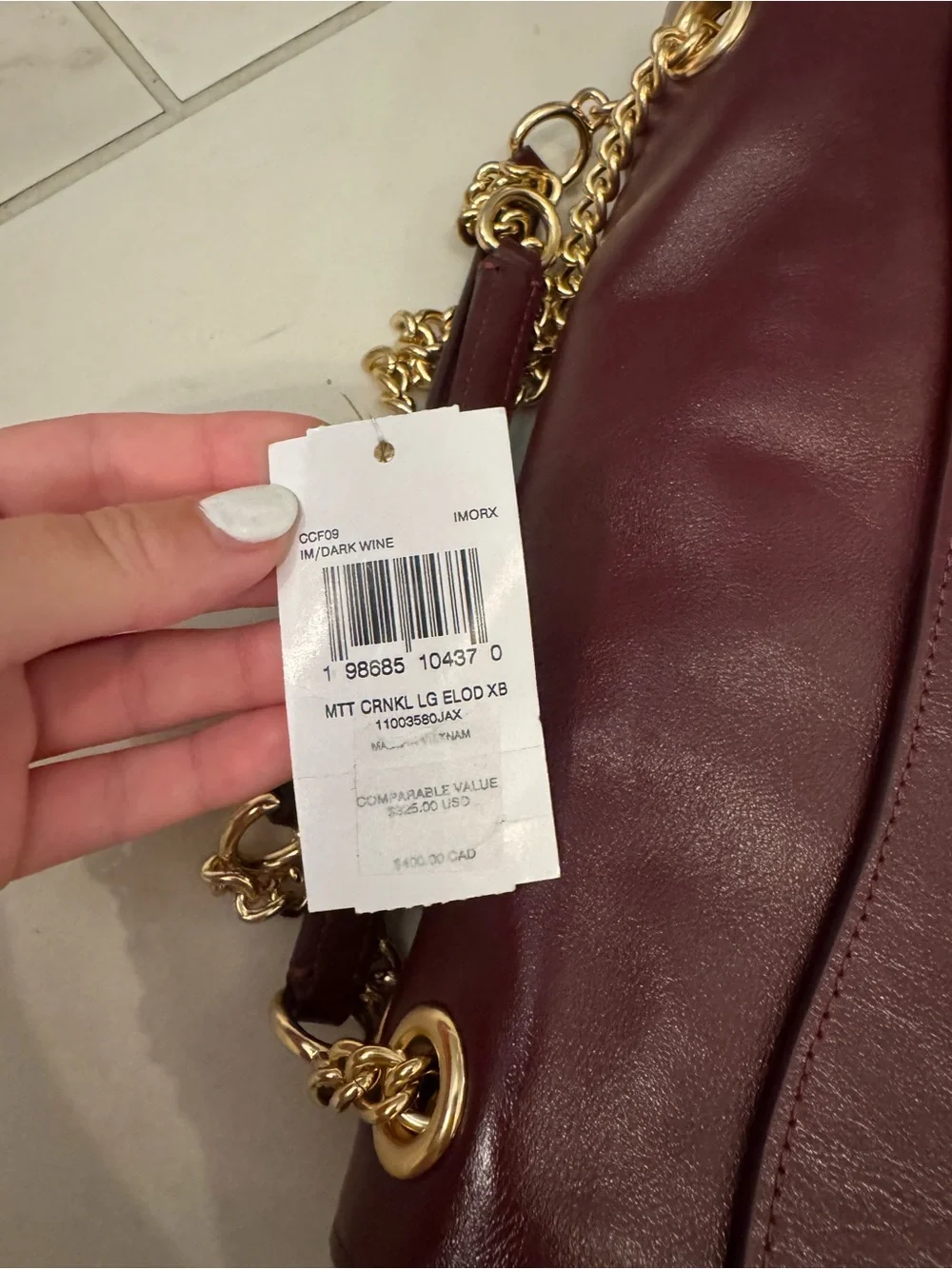Coach Leather Shoulder Bag in Wine with Gold Chain